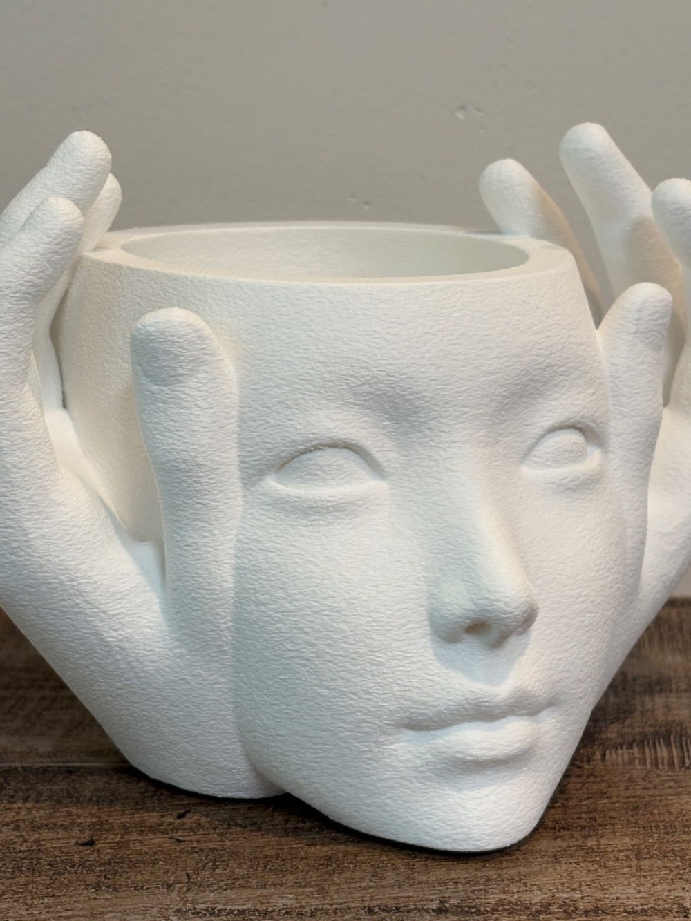 Planter with Sculptural Face and Hands Desktop Organiser and Decor